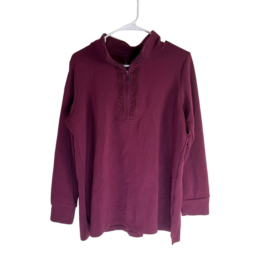 Belle by Kim Gravel ScubaLuxe Sparkle Half-Zip Tunic Petite Medium Zinfandel Red